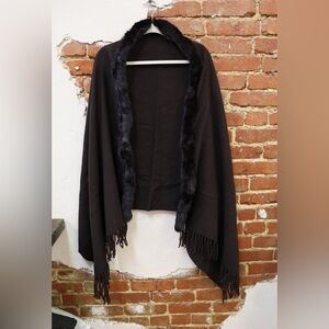 Cejon faux fur trimmed shawl/wrap scarf
